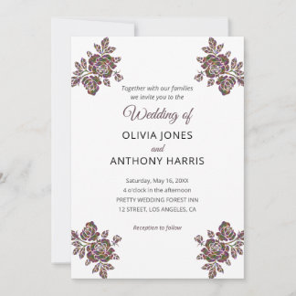 Simple Purple Roses Elegant Modern Floral Wedding  Kaart