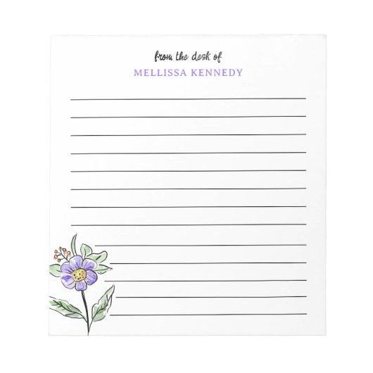  Simple Purple Wildflower Lined From The Desk Of Notitieblok (Voorkant)
