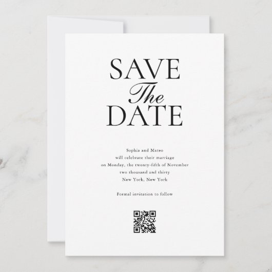 Simple QR Code Photo Wedding Save The Date (Voorkant)