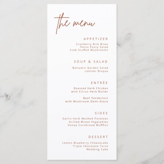 Simple réception de mariage Menu du dîner formel (Devant)