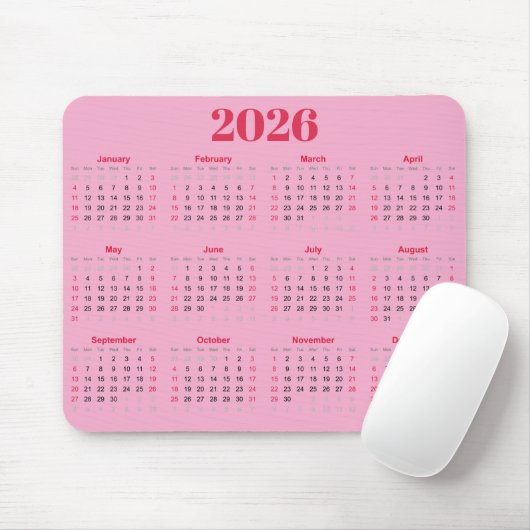 Simple red and pink 2026 Calendar  Muismat (Met muis)