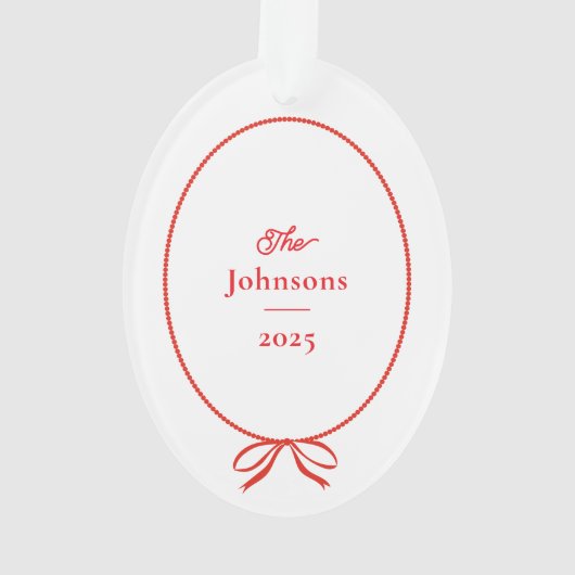 Simple Red Bow Oval Photo Noël (dos)