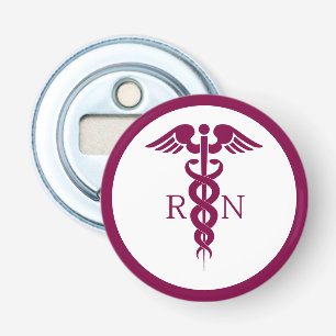 Simple Red Caduceus Nurse Medical Symbool Button Flesopener