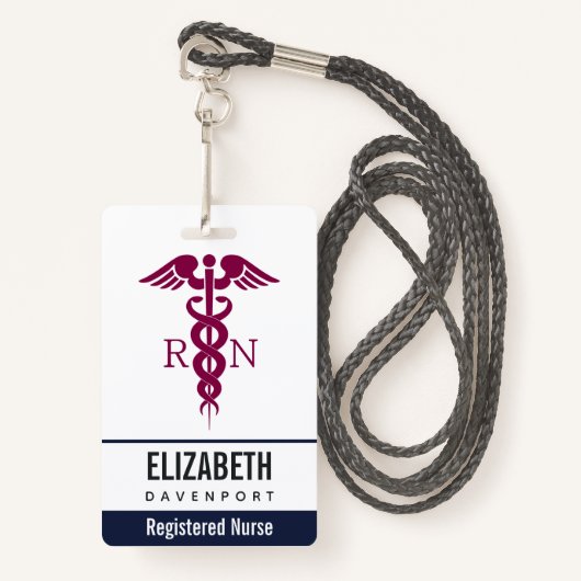 Simple Red Caduceus Registered Nurse RN Symbool Badge (Voorkant met draagriem)