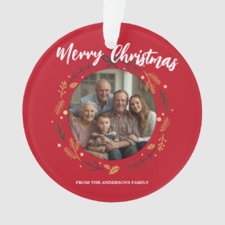 Simple red Christmas Wreath Photo Family name