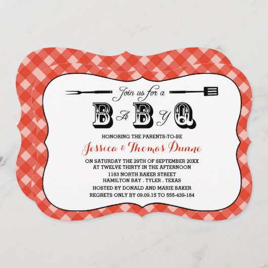 Simple Red En vichy BBQ Baby Shower Invitations (Devant / Derrière)