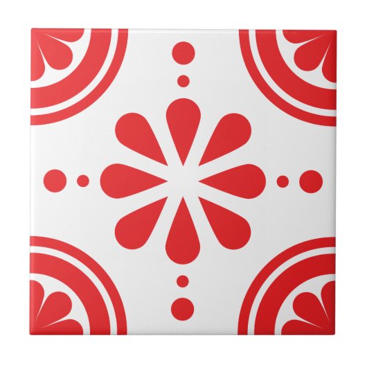 Simple Red Floral Scandinavian Pattern Tile Tegeltje (Voorkant)