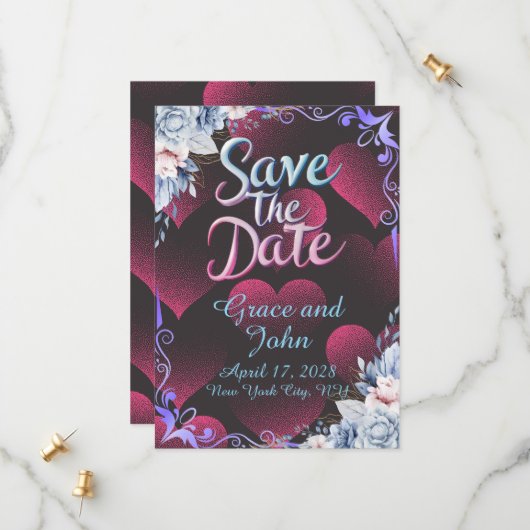 Simple Red Heart Theme Save the Date (Devant/Arrière en situation)
