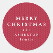 Simple red Merry Christmas knit pattern gift Ronde Sticker (Voorkant)