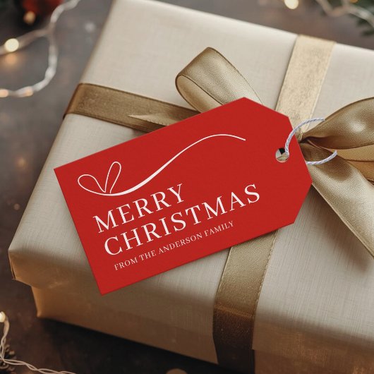 Simple red modern Merry Christmas Cadeaulabel