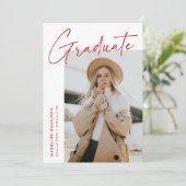 Simple Red Script 5 Photo Collage Afstuderen Aankondiging (Staand voorkant)