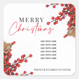 Simple Red & White Christmas Holly Berries Vierkante Sticker