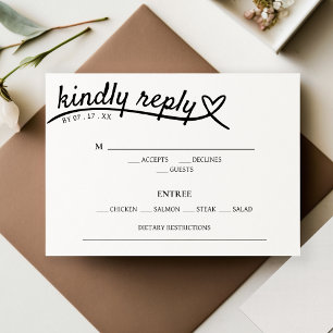 Simple réponse au coeur blanc et noir Mariage RSVP