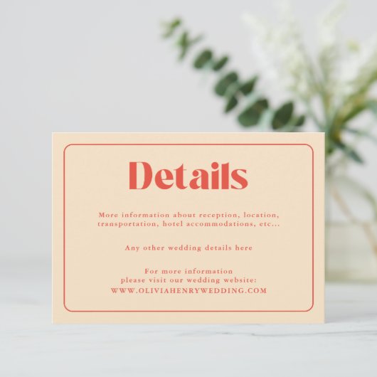 Simple Retro Modern Wedding Details Enclosure Kaar Informatiekaartje (Staand voorkant)