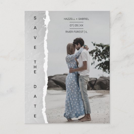 Simple Ripped Paper Effect Wedding Custom Photo Briefkaart (Voorkant)