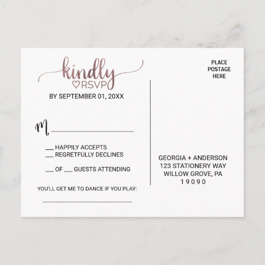 Simple Rose Calligraphie Demande de chanson Carte (Dos)