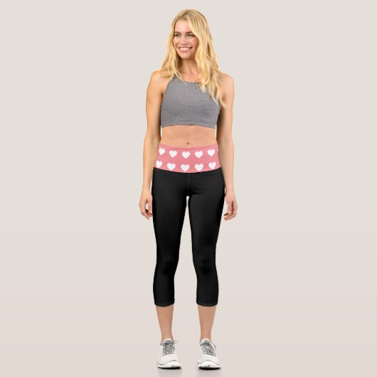 Simple Rose Coeur Blanc Noir Capri Leggings (Recto)