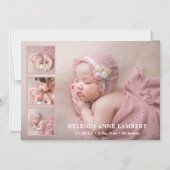 Simple Rose Girl Photo Collage Faire-part de naiss (Recto)