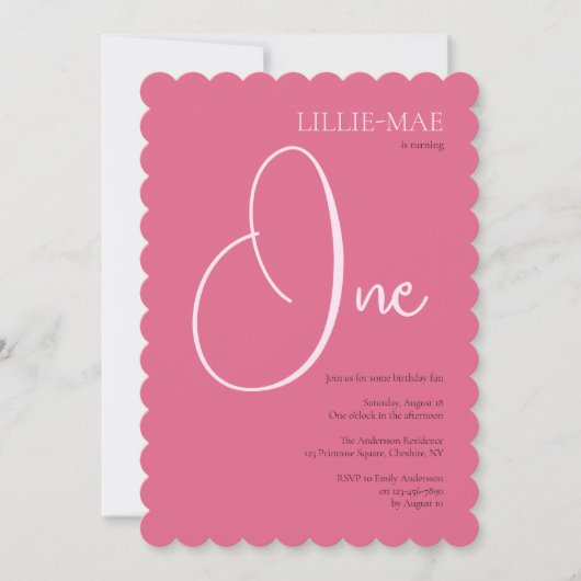 Simple Rose Girly 1er Anniversaire Fête Invitation (Devant)