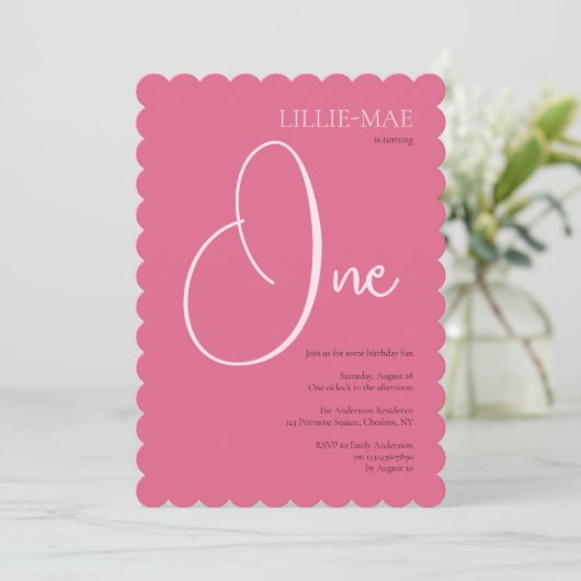 Simple Rose Girly 1er Anniversaire Fête Invitation (Debout devant)