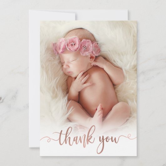 Simple Rose Gold Script Baby Photo Merci (Devant)
