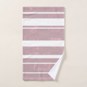 Simple rose Grey Mallow rayé Votre nom Blanc (Serviette à main)