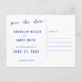 Simple Royal Blue Enregistrer La Date Cartes Posta (Dos)