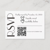 Simple RSVP Black White Heart Wedding QR Code Informatiekaartje (Voorkant)