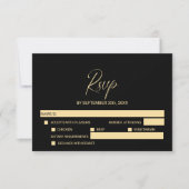 Simple RSVP de mariage or et noir avec options de  (Devant)