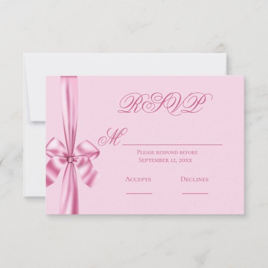 Simple ruban de satin rose mariage RSVP (Devant)