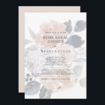 Simple Rustic Floral Rehearer Dîner Invitation<br><div class="desc">Cette simple invitation à la répétition florale rustique est parfaite pour votre mariage vintage et élégant. Il est conçu avec des fleurs roses classiques, des pivoines rousses simplistes et des hydrangées pourpres poussiéreuses. Le tout accompagné de touches d'eucalyptus vert et de feuilles de marine. Avec toutes ces fleurs d'aquarelle claires...</div>