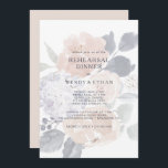 Simple Rustic Floral Rehearer Dîner Invitation<br><div class="desc">Cette simple invitation à la répétition florale rustique est parfaite pour votre mariage vintage et élégant. Il est conçu avec des fleurs roses classiques, des pivoines rousses simplistes et des hydrangées pourpres poussiéreuses. Le tout accompagné de touches d'eucalyptus vert et de feuilles de marine. Avec toutes ces fleurs d'aquarelle claires...</div>