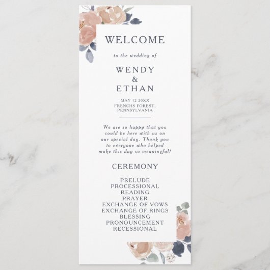 Simple Rustic Floral Wedding Programme (Devant)