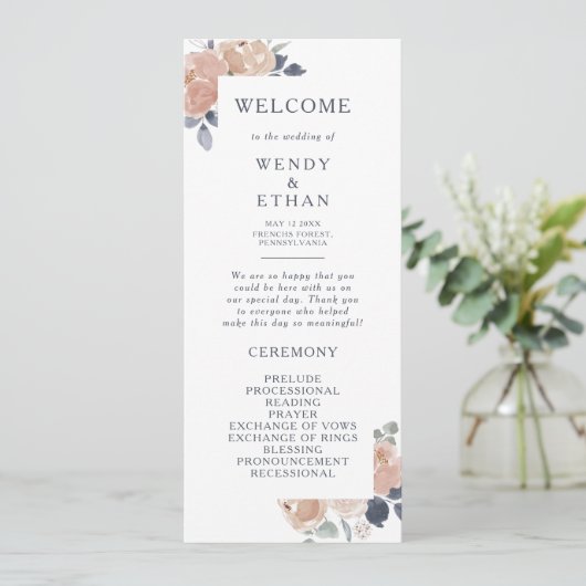 Simple Rustic Floral Wedding Programme (Debout devant)