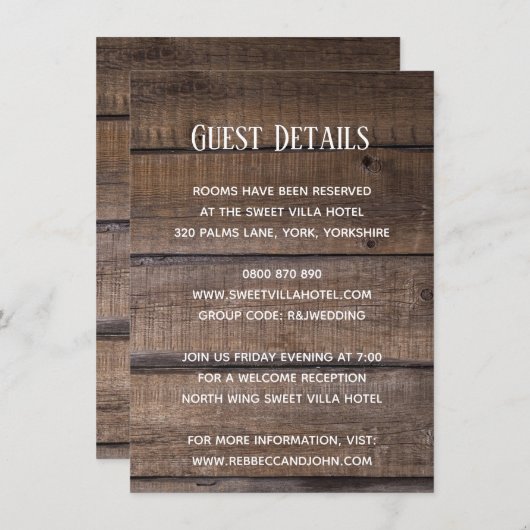 Simple Rustic Wood Mariage - Carte Détails du clie (Devant / Derrière)