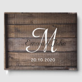 Simple Rustic Wood Monogram Mariage Livre d'invité (Recto)