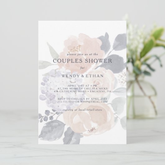 Simple Rustique Floral Couples Douche Invitation (Debout devant)