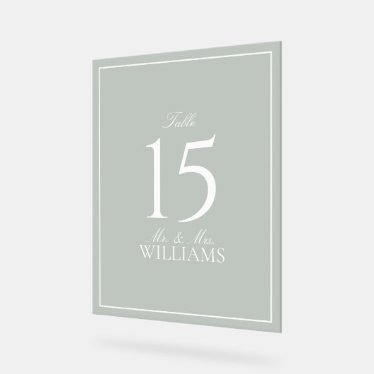Simple Sage Green Elegant Wedding Numéro de table (Angle)