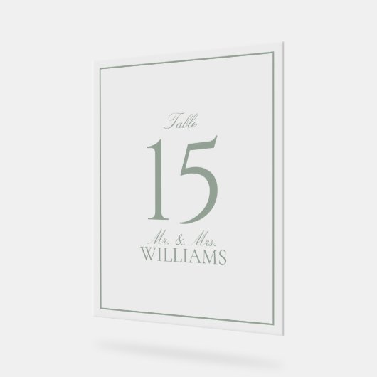 Simple Sage Green Elegant Wedding Numéro de table (Angle)