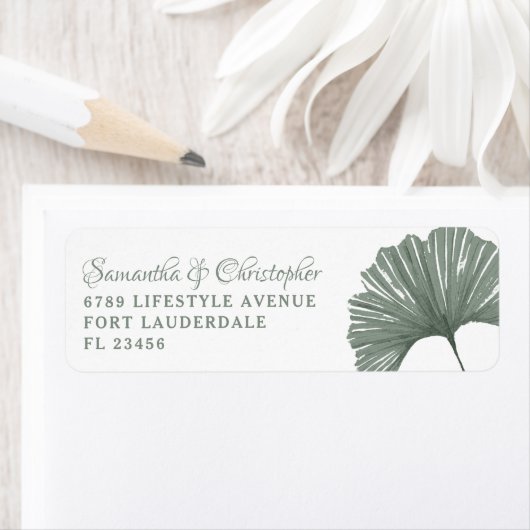Simple Sage Green Ginkgo leaf Weddenschap Etiket (Insitu)
