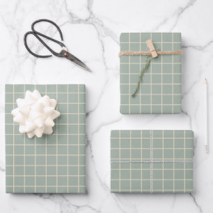 Simple Sage Green Grid Lines Graph Patroon Inpakpapier Vel