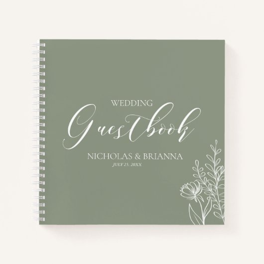 Simple Sage Green Moderne Mariage Livre d'or (Devant)