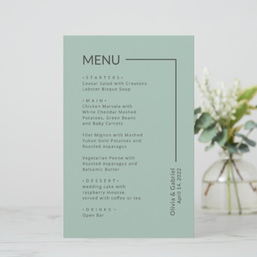 Simple Sage Green Typographie menu mariage simple (Debout devant)
