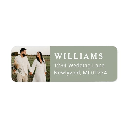 Simple Sage Green Weduwfoto Return-adres Etiket (Voorkant)