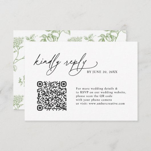 Simple Sage Minimalist QR code Wedding RSVP Cards (Voorkant / Achterkant)