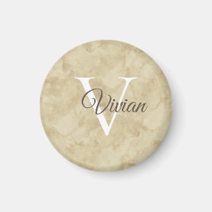 Simple Sandy Beige Waterverf Monogram Name Magnet Magneet
