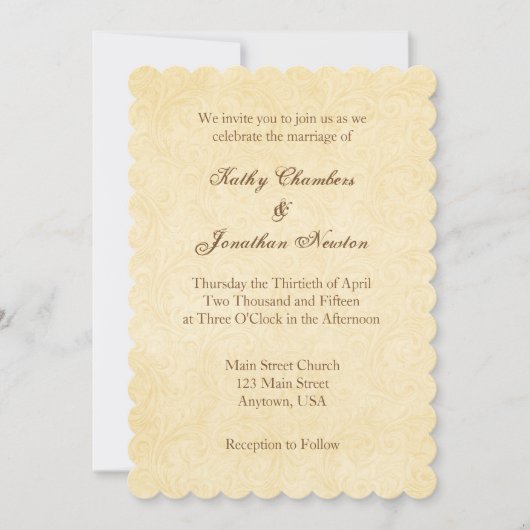 Simple Scalloped Vintage Wedding Invitation (Devant)