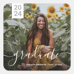 Simple Script Afstuderen Photo Vierkante Sticker