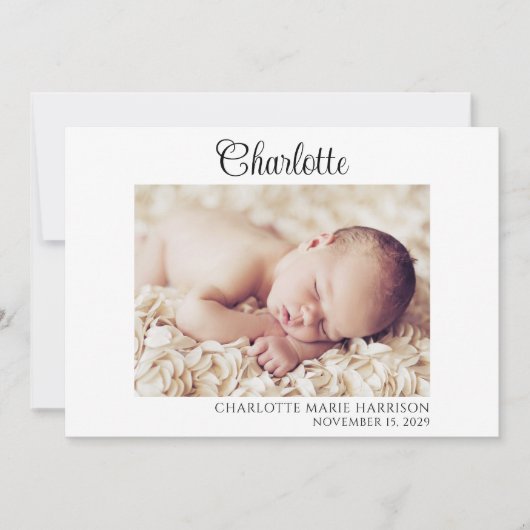 Simple Script Baby Name Photo Faire-part de naissa (Devant)