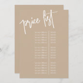 Simple Script Beige Salon Price List Service Menu (Voorkant / Achterkant)